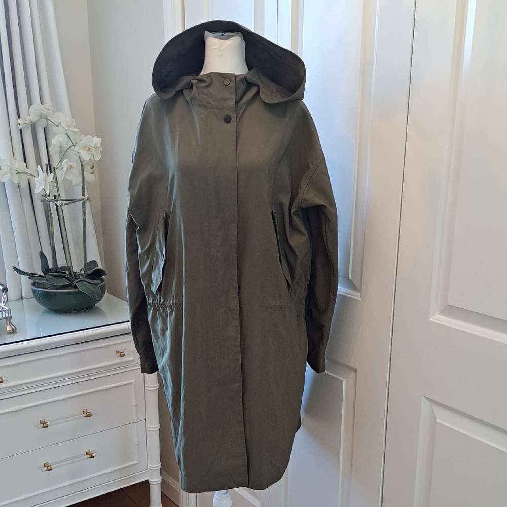 Everlane Womens The Renew Anorak Dark Green Hooded Zip/Snap/Drawstring MD